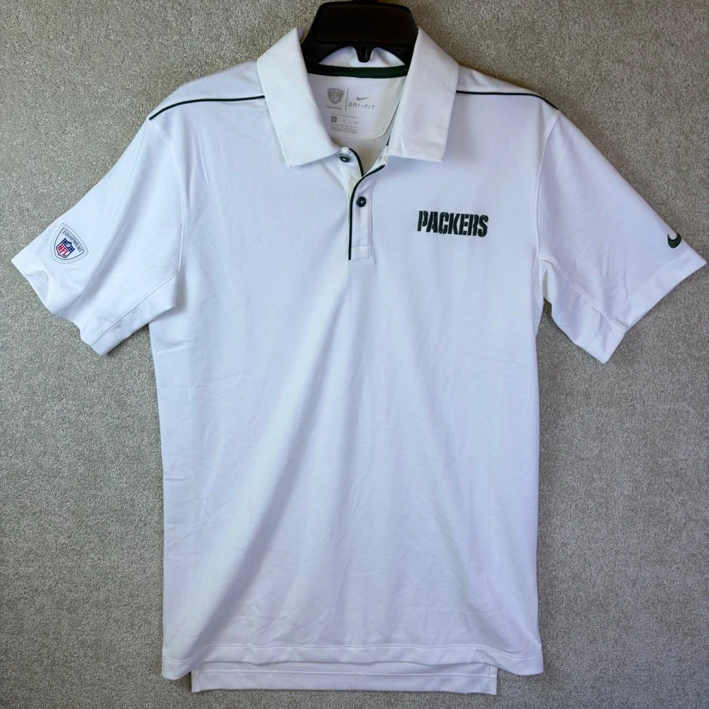 Green Bay Packers Nike Polo Shirt Men's Small White Training Dri-Fit‎ On-Field